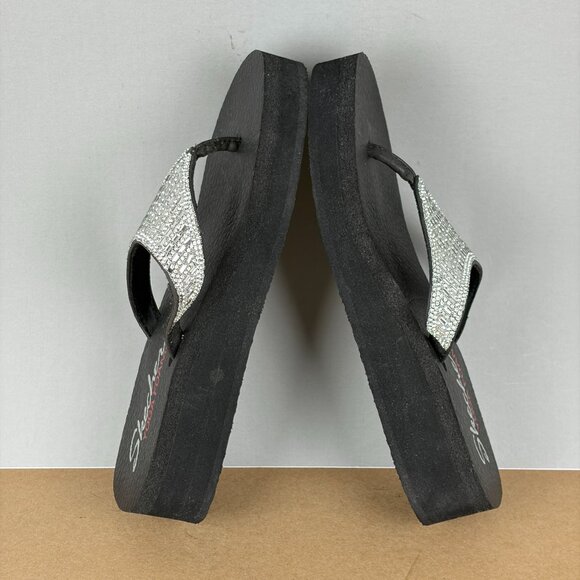 Skechers Cali Vinyasa Yoga Foam Platform Thong Sandals Womens 8 Jeweled Silver - Picture 7 of 10